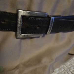 Kenneth Cole Genuine Leather Belt Size 34 Black Silver Buckle Classic